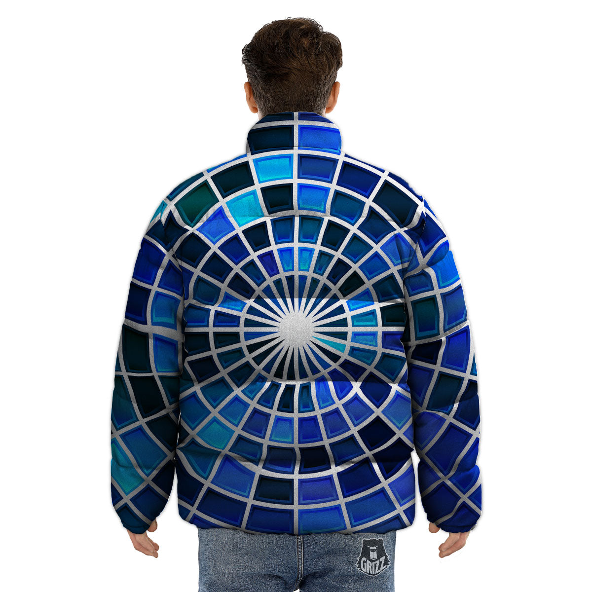 Spider Web Stained Mosaic Print Puffer Jacket-grizzshop