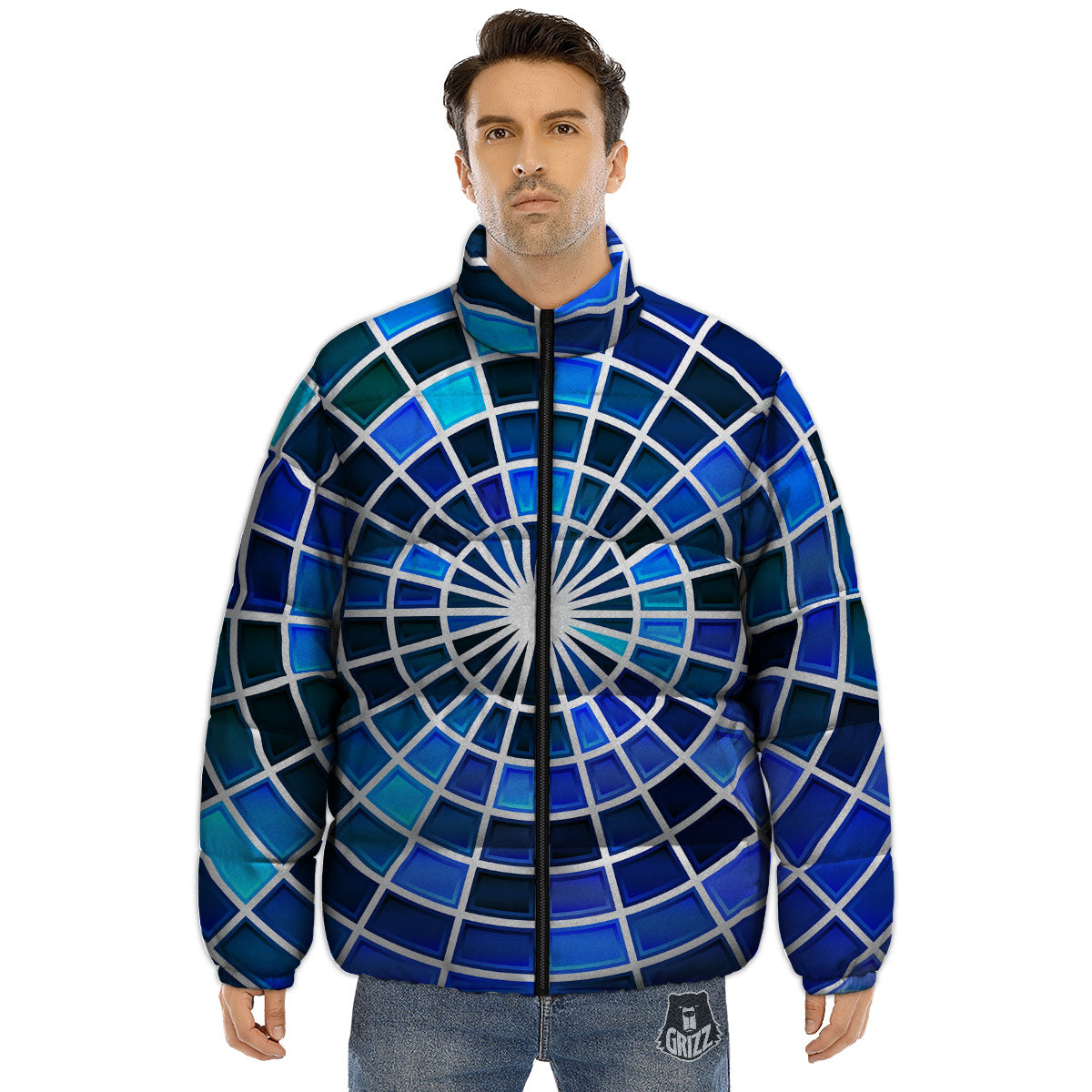Spider Web Stained Mosaic Print Puffer Jacket-grizzshop