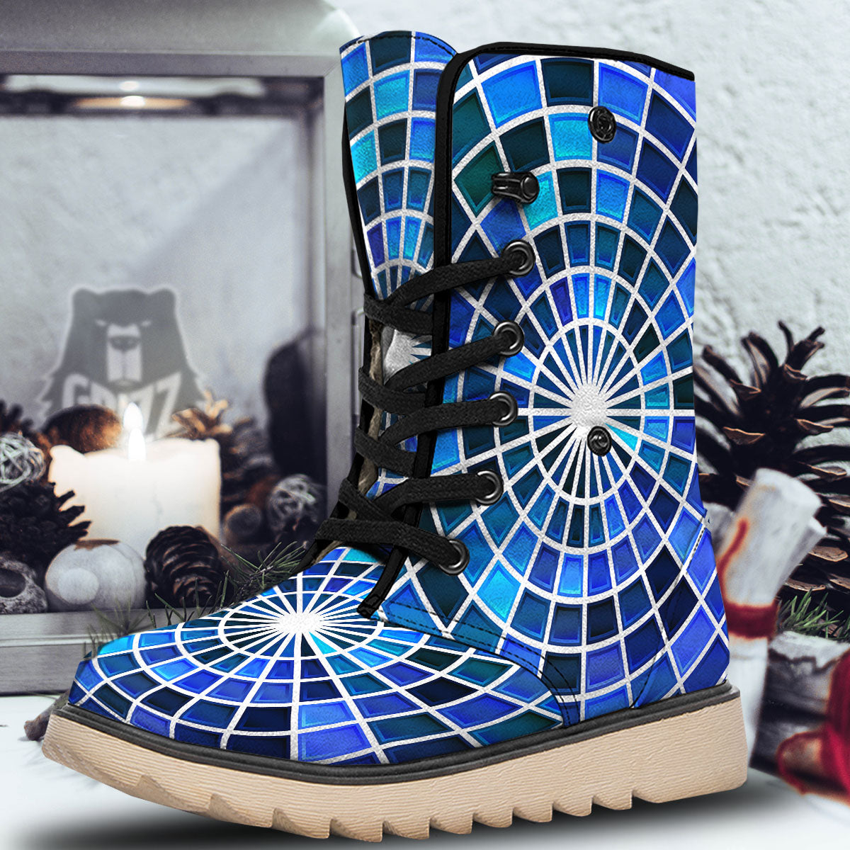 Spider Web Stained Mosaic Print Snow Boots-grizzshop