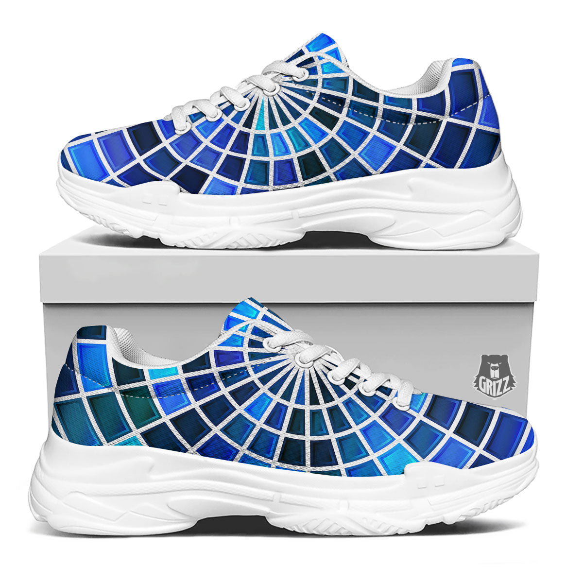 Spider Web Stained Mosaic Print White Chunky Shoes-grizzshop
