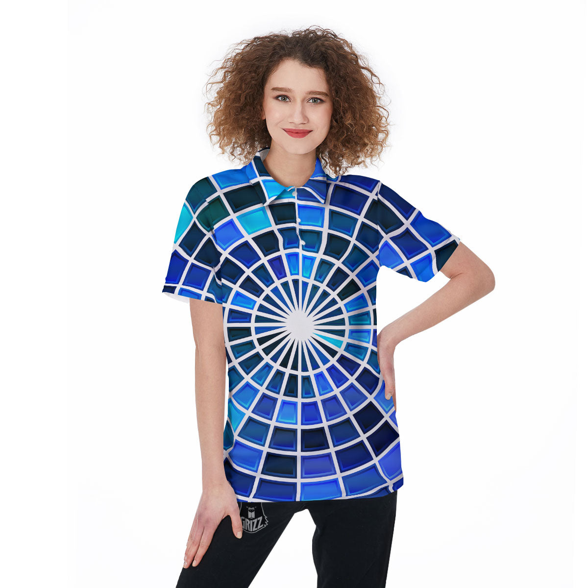 Spider Web Stained Mosaic Print Women's Golf Shirts-grizzshop