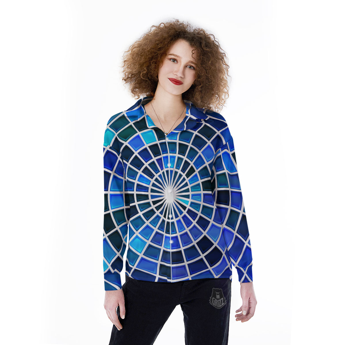 Spider Web Stained Mosaic Print Women's Long Sleeve Shirts-grizzshop