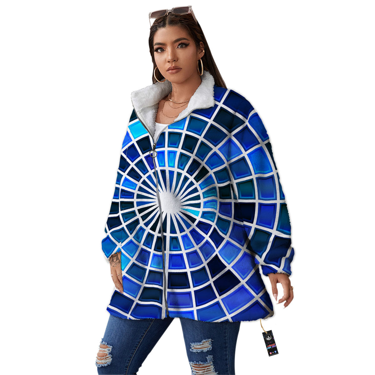 Spider Web Stained Mosaic Print Women's Sherpa Jacket-grizzshop