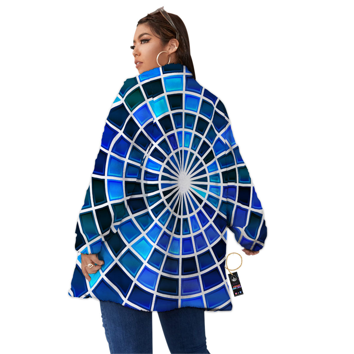 Spider Web Stained Mosaic Print Women's Sherpa Jacket-grizzshop