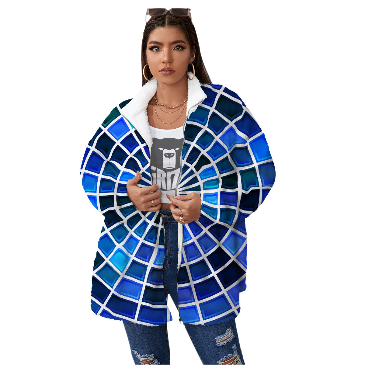 Spider Web Stained Mosaic Print Women's Sherpa Jacket-grizzshop