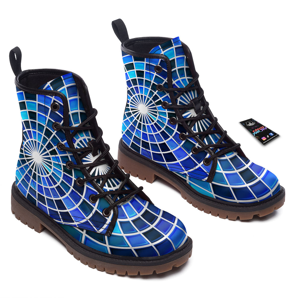 Spider Web Stained Mosaic Print Work Boots-grizzshop