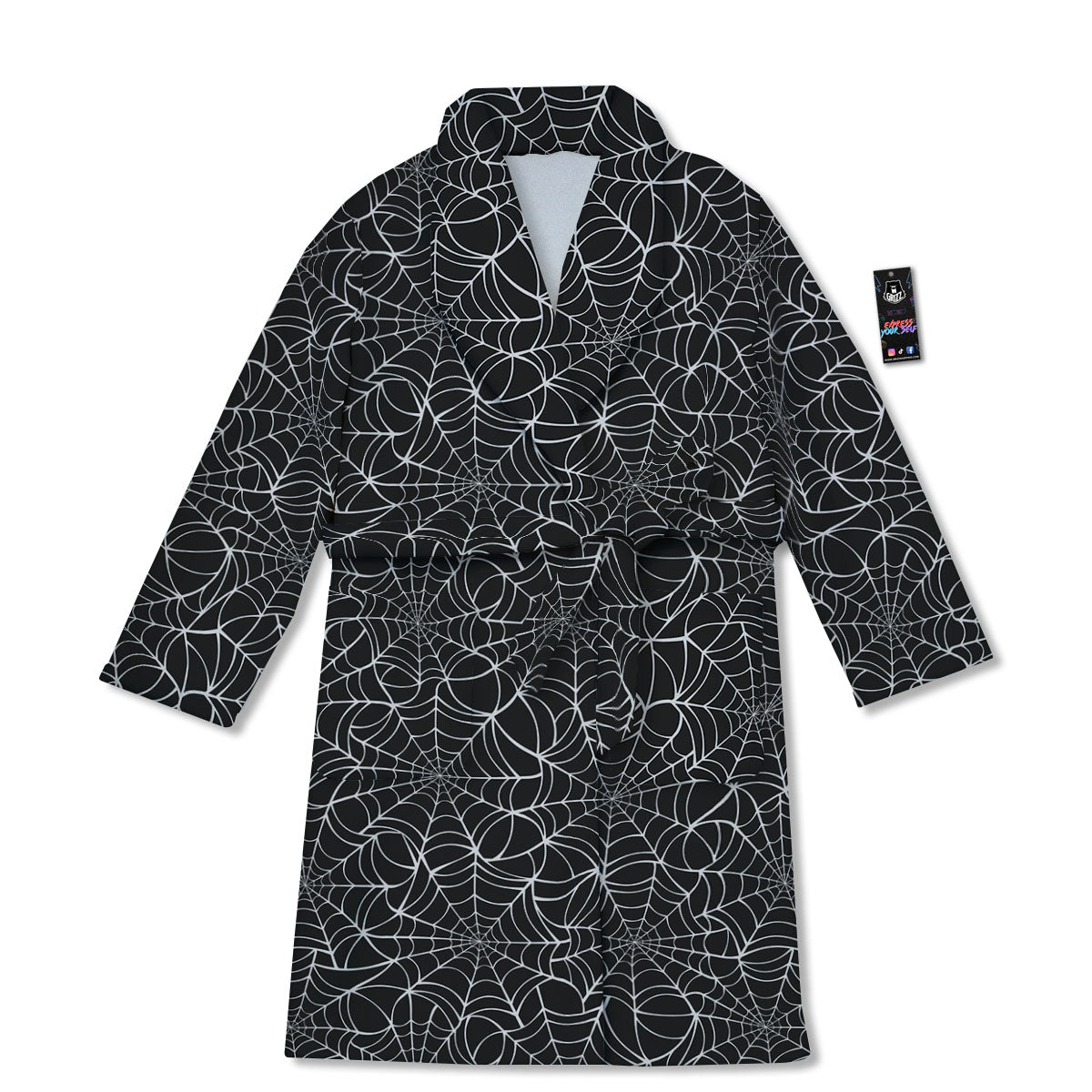 Spider Web White And Black Print Pattern Bathrobe-grizzshop