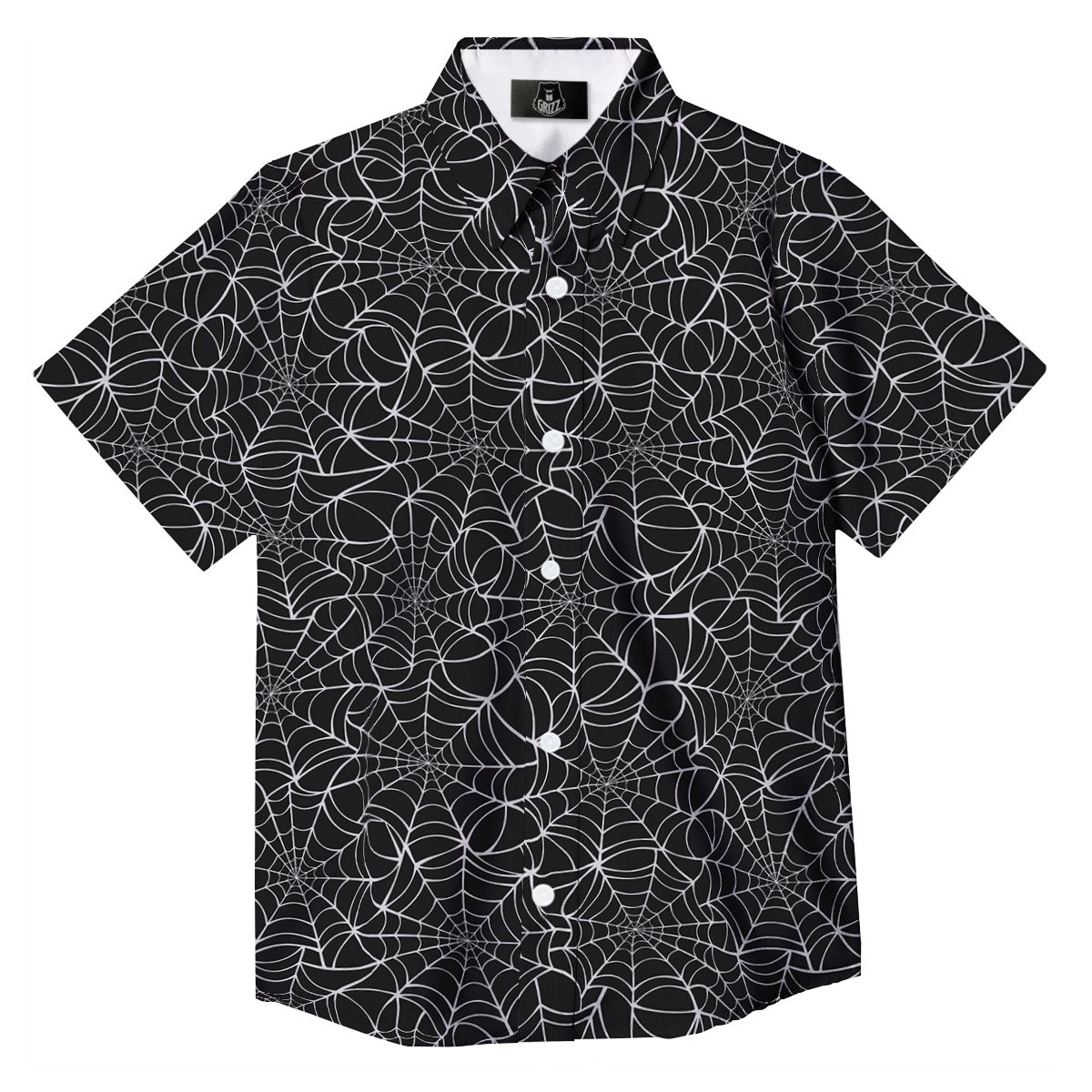 Spider Web White And Black Print Pattern Button Up Shirt