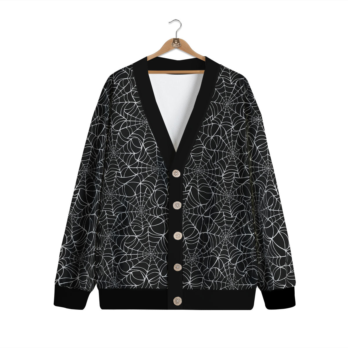 Spider Web White And Black Print Pattern Cardigan-grizzshop