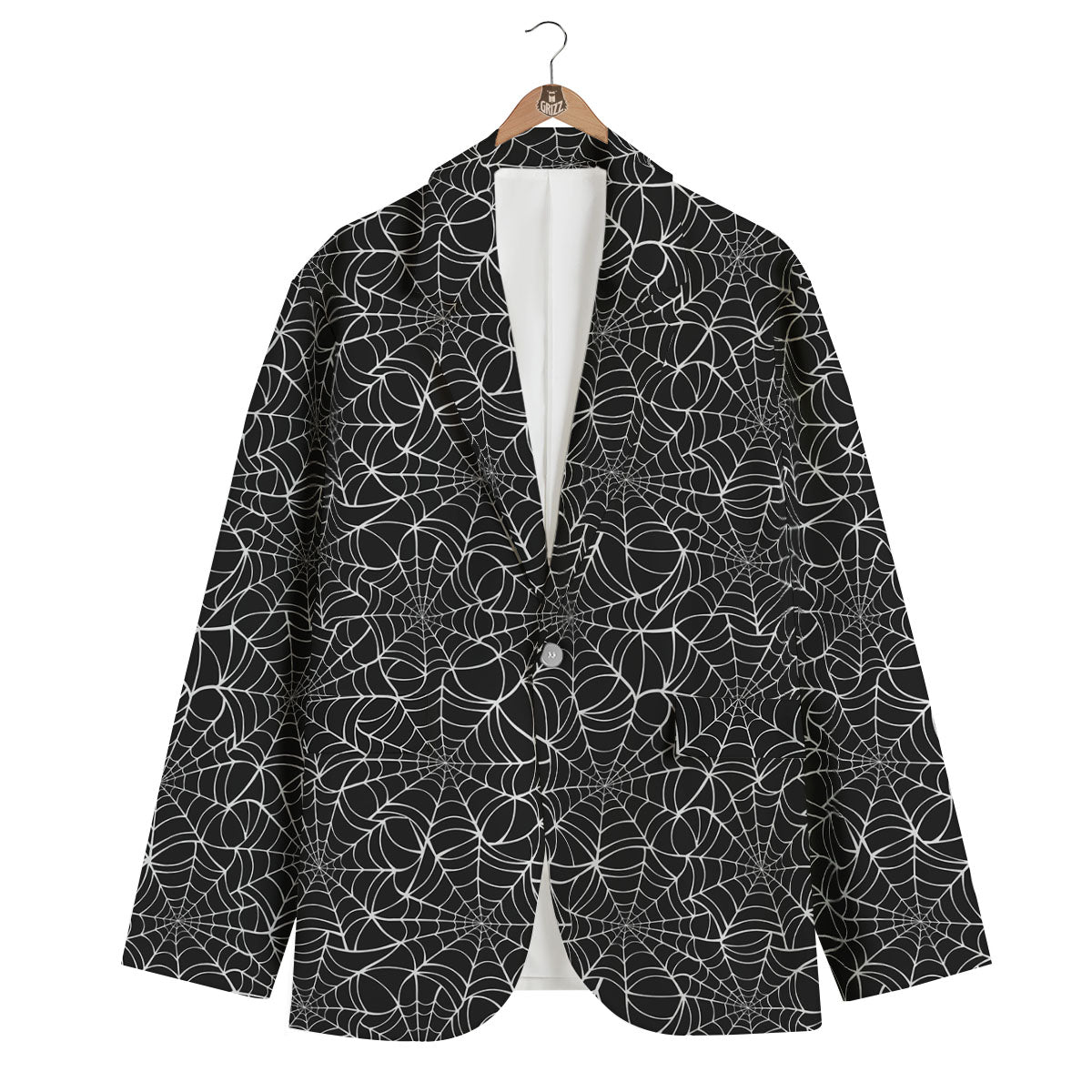 Spider Web White And Black Print Pattern Men's Blazer-grizzshop