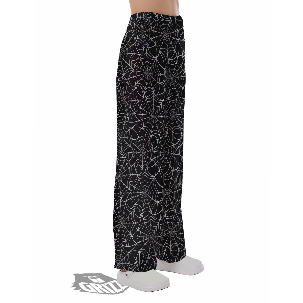 Spider Web White And Black Print Pattern Pajama Pants-grizzshop