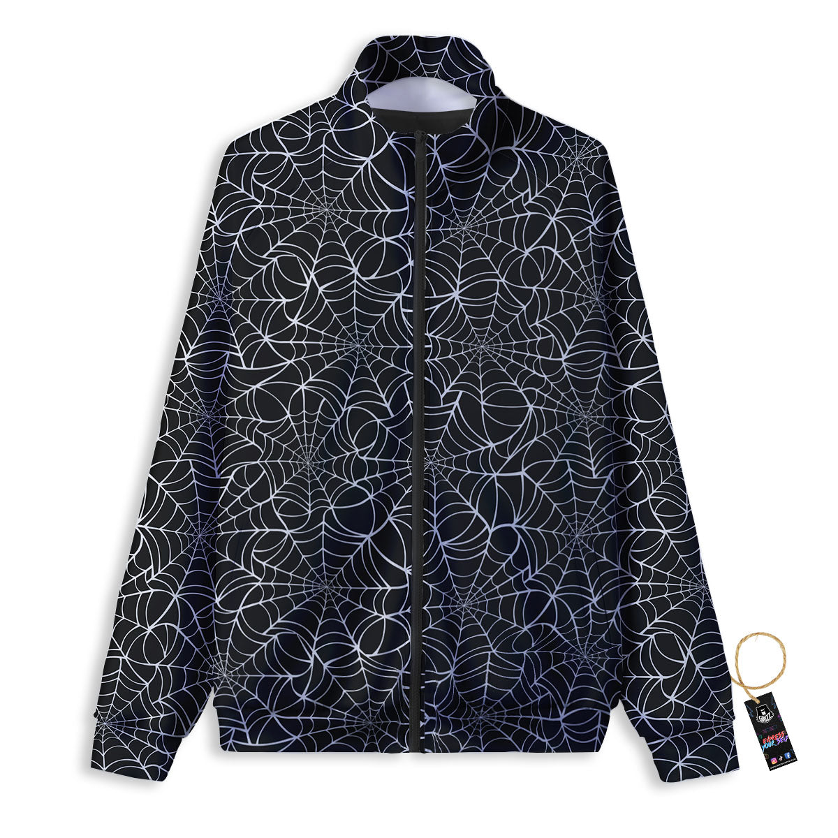 Spider Web White And Black Print Pattern Track Jacket-grizzshop
