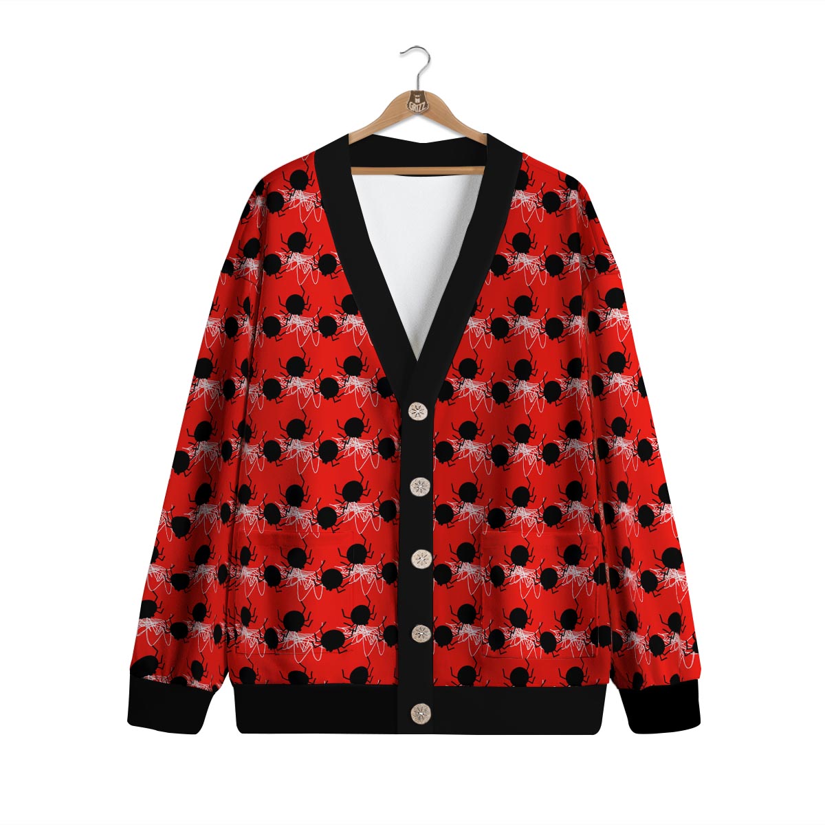 Spider Web White And Red Print Pattern Cardigan-grizzshop