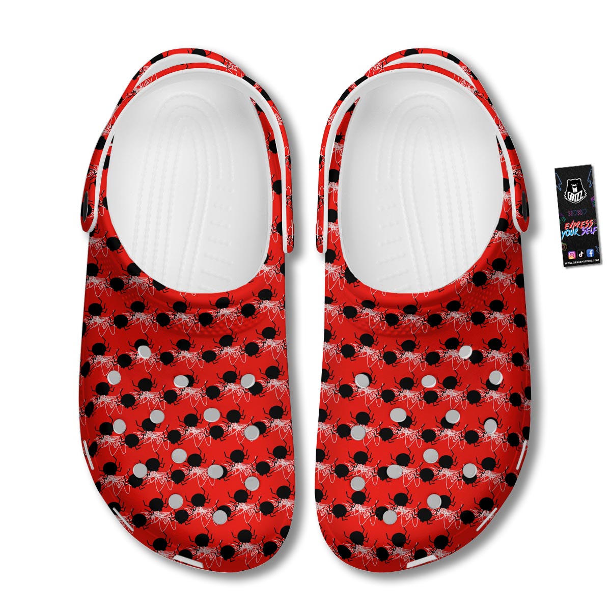 Spider Web White And Red Print Pattern Clog-grizzshop
