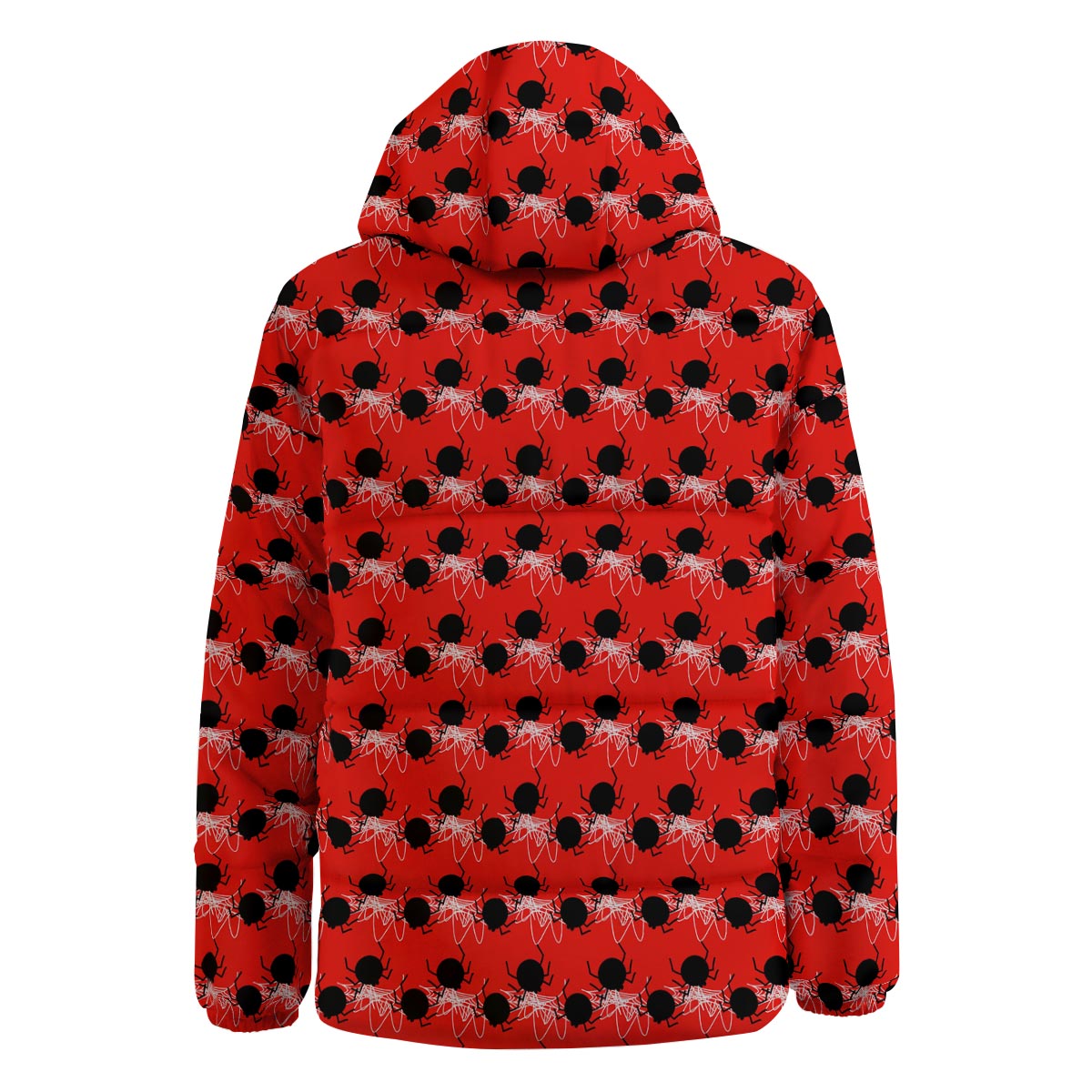 Spider Web White And Red Print Pattern Down Jacket-grizzshop