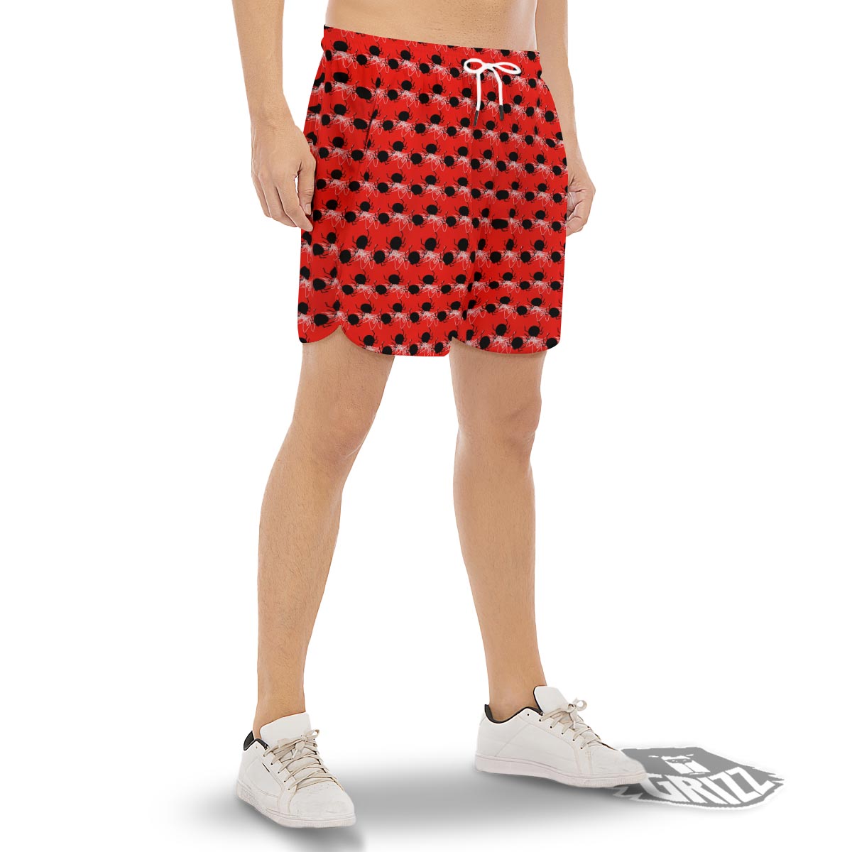 Spider Web White And Red Print Pattern Men's Gym Shorts-grizzshop