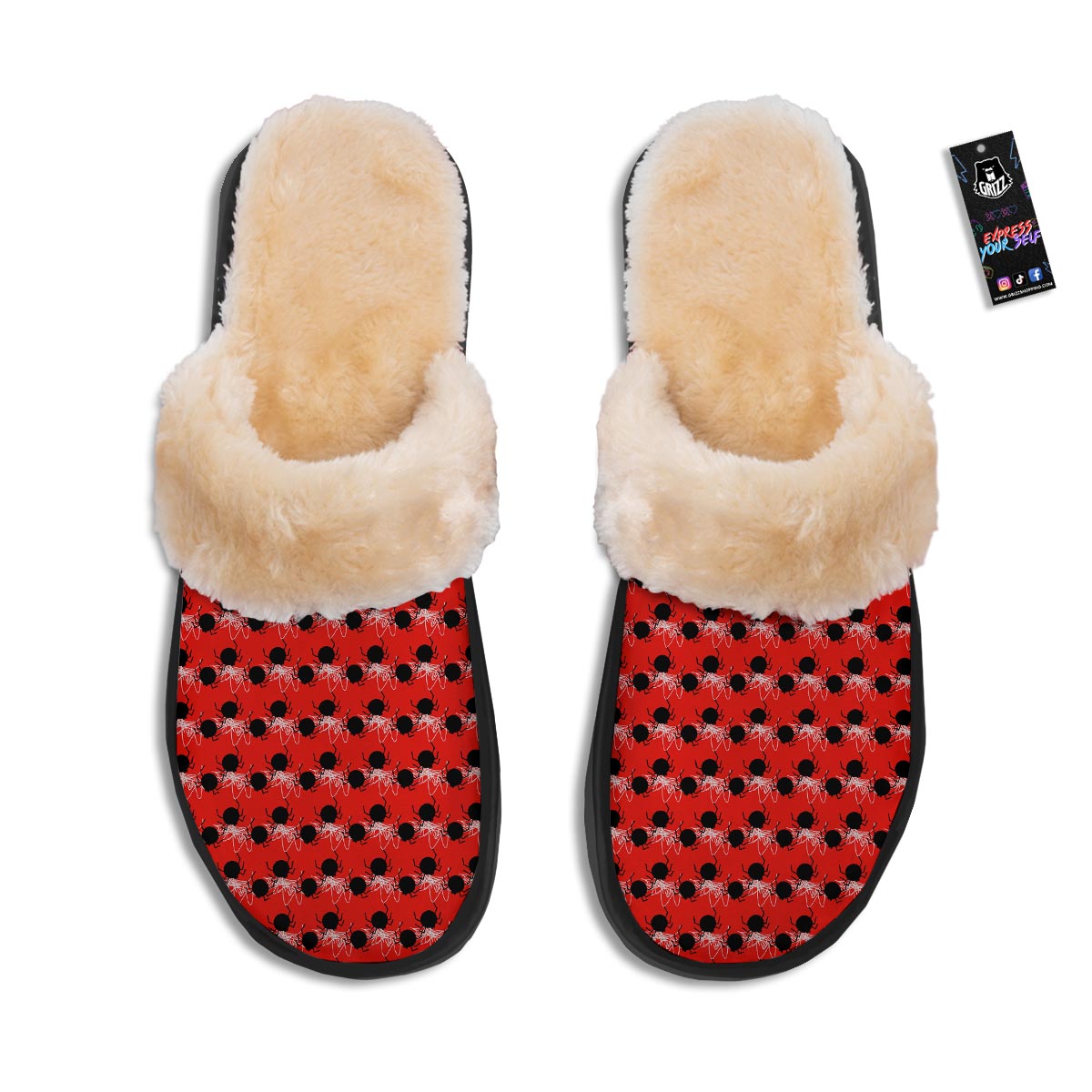 Spider Web White And Red Print Pattern Slippers-grizzshop