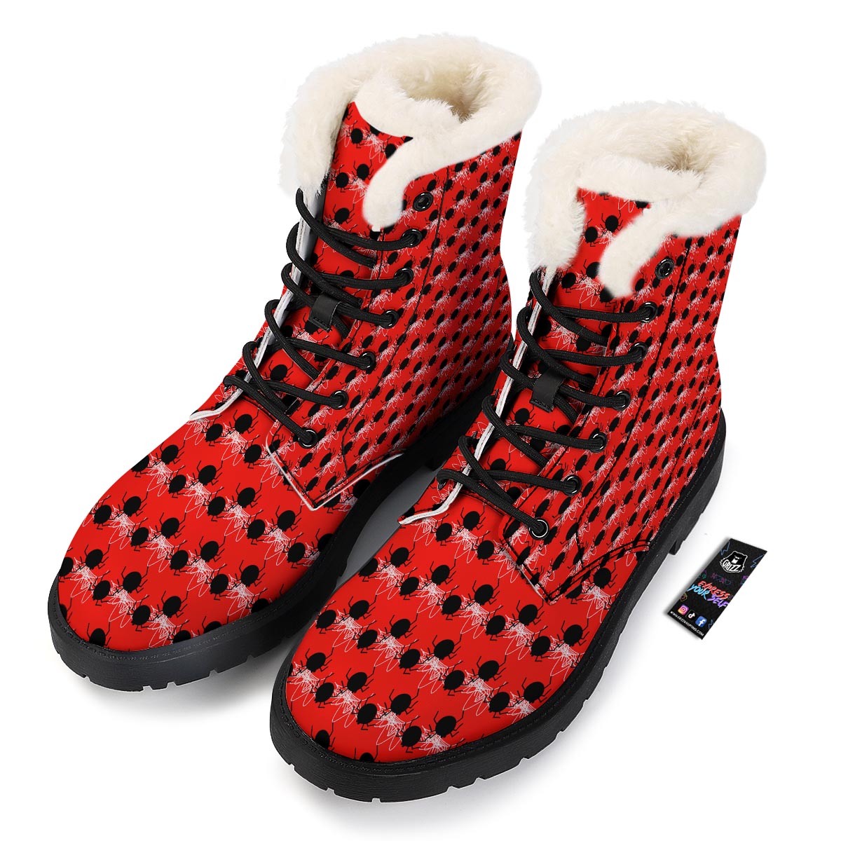 Spider Web White And Red Print Pattern Winter Boots-grizzshop