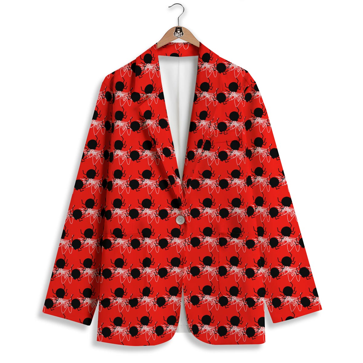 Spider Web White And Red Print Pattern Women's Blazer-grizzshop