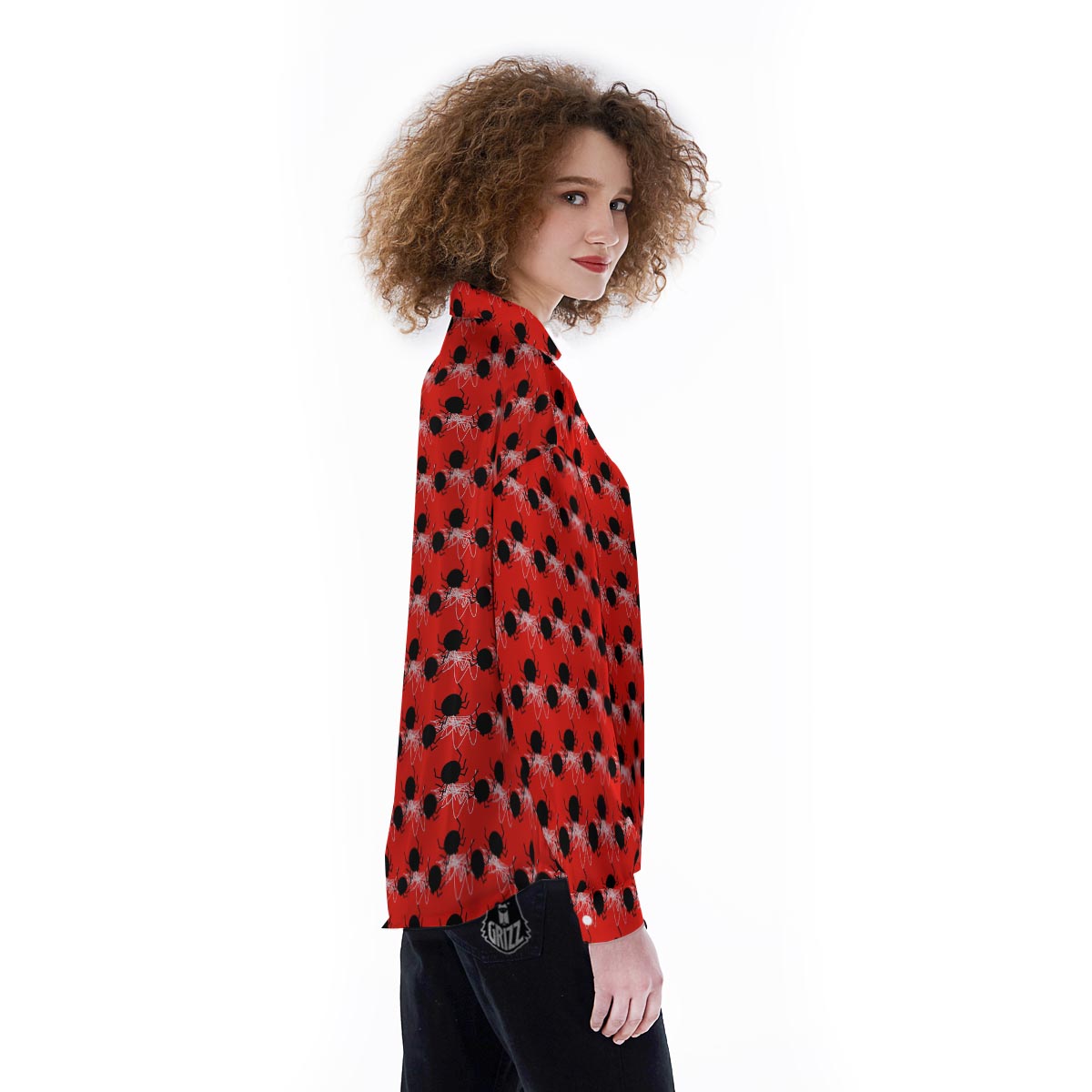 Spider Web White And Red Print Pattern Women's Long Sleeve Shirts-grizzshop