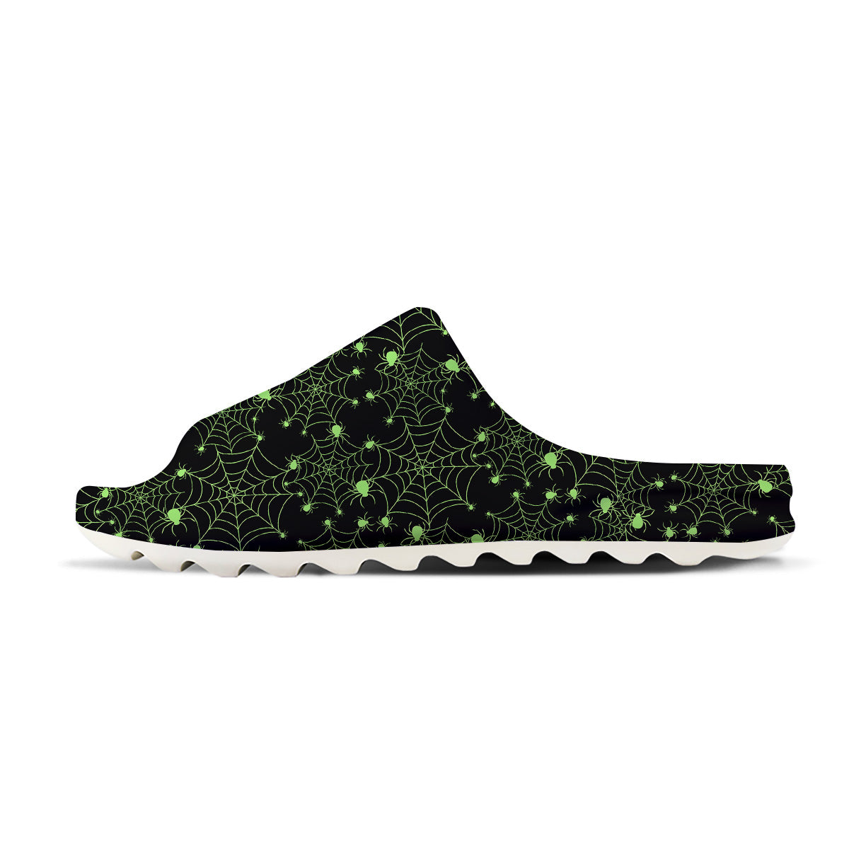 Spider Black And Green Neon Spider Web Print Pattern Sandals-grizzshop