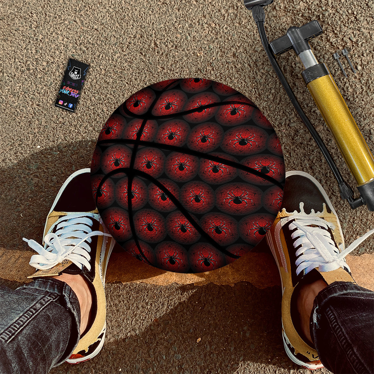 Spider Black And Red Spider Web Print Pattern Basketball