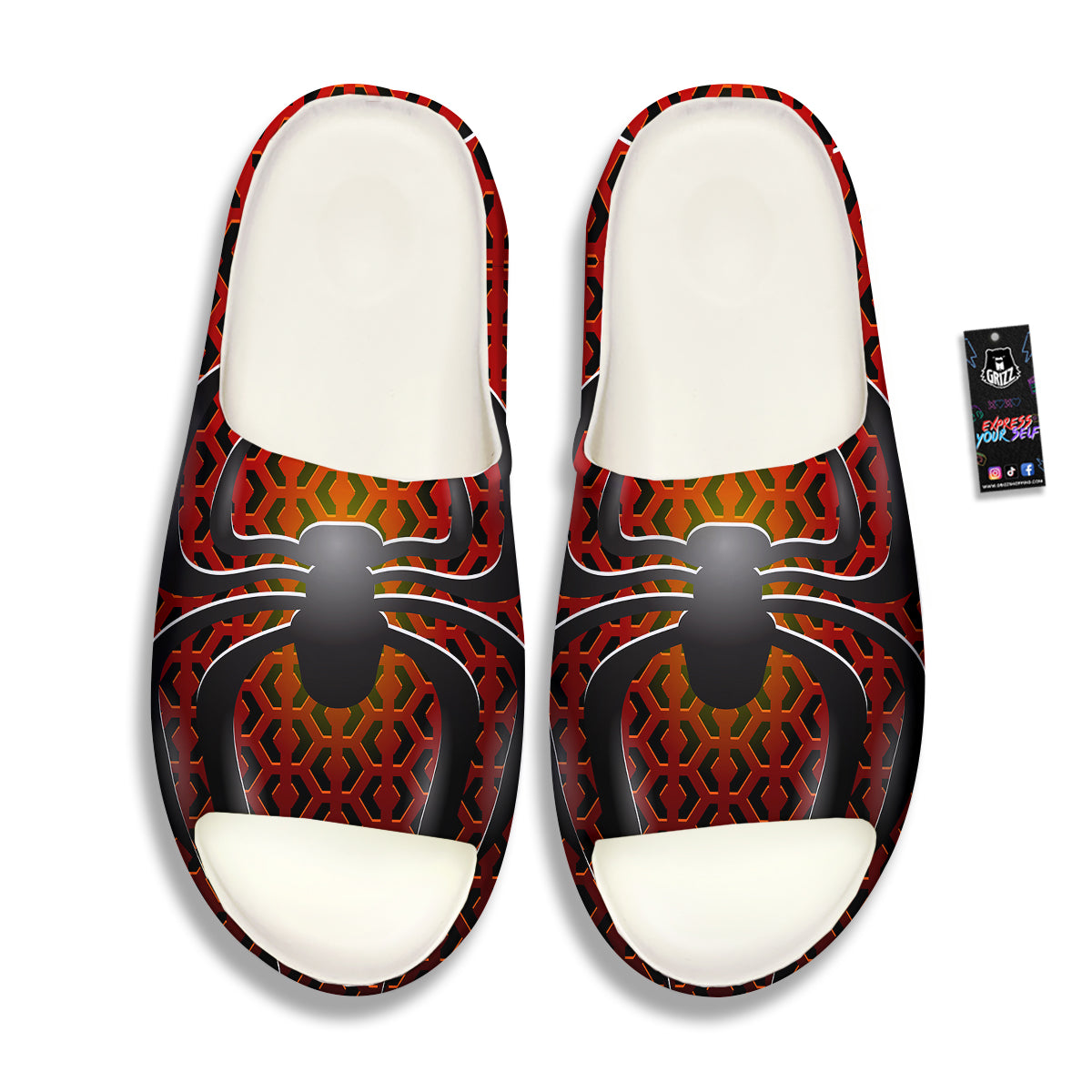 Spider Icon on Red Metal Print Sandals-grizzshop