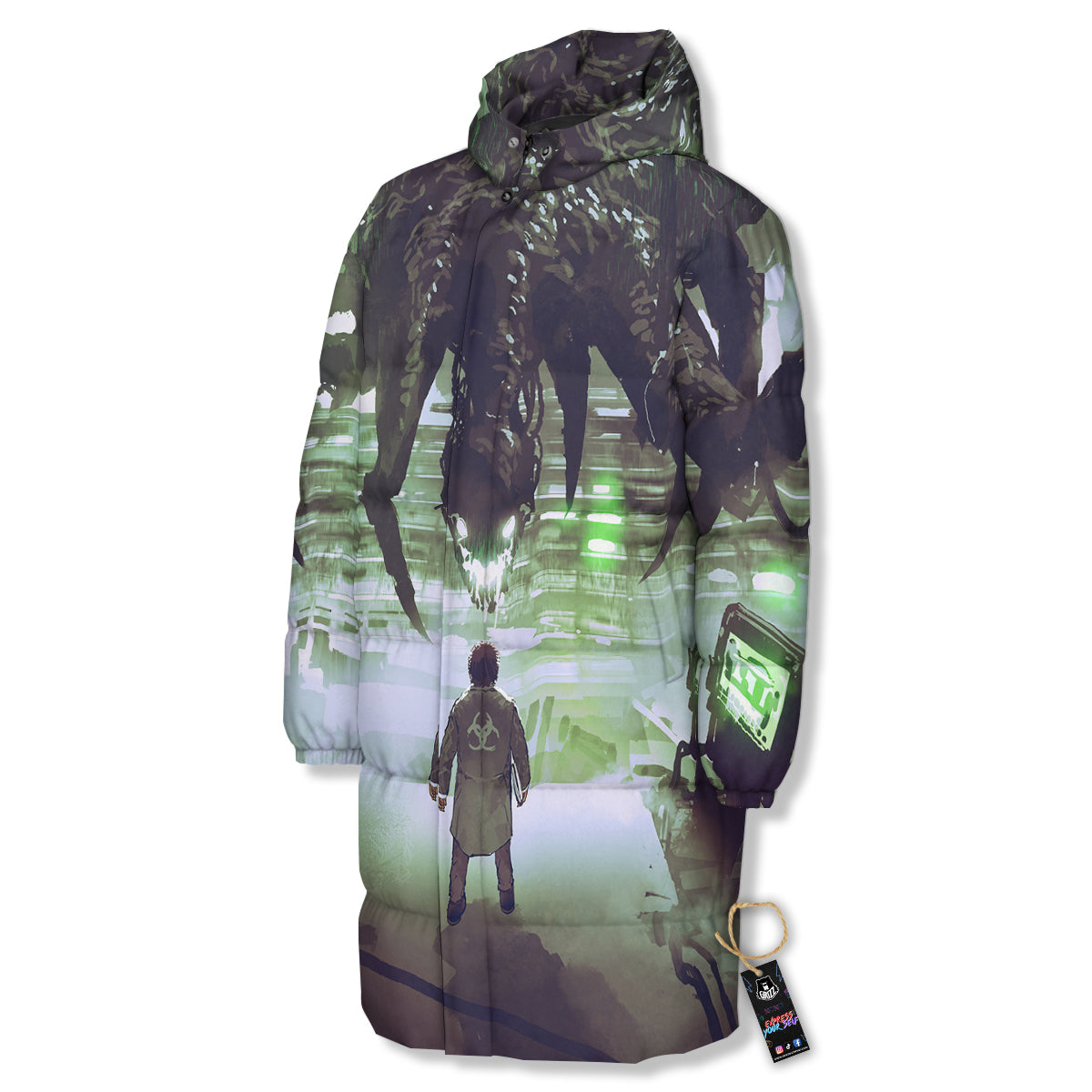 Spider Monster Print Long Down Jacket