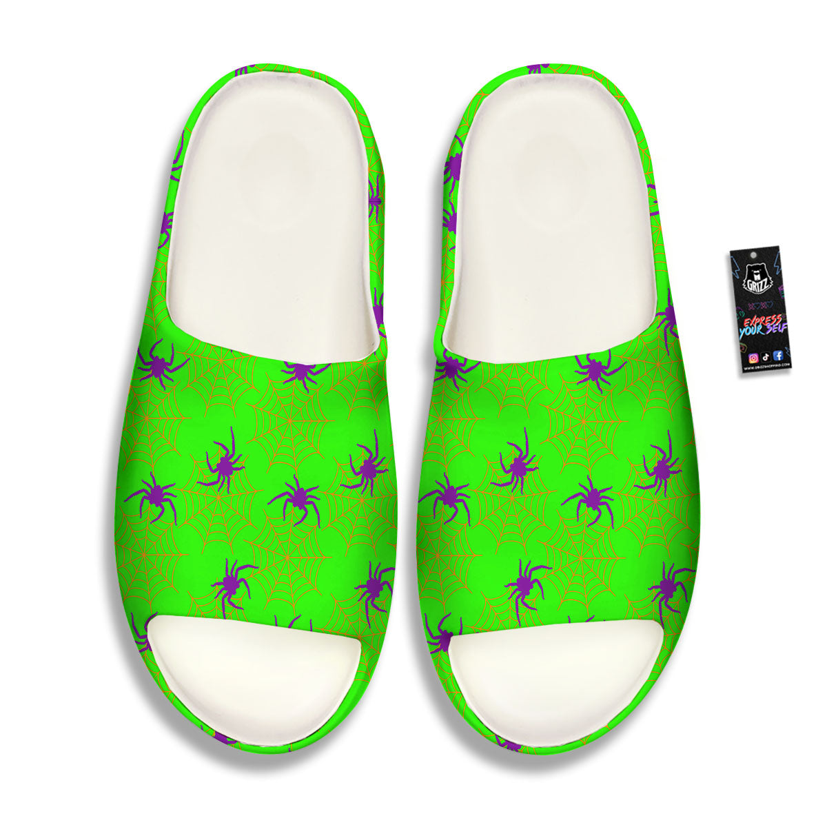 Spider Web Green And Purple Print Pattern Sandals-grizzshop