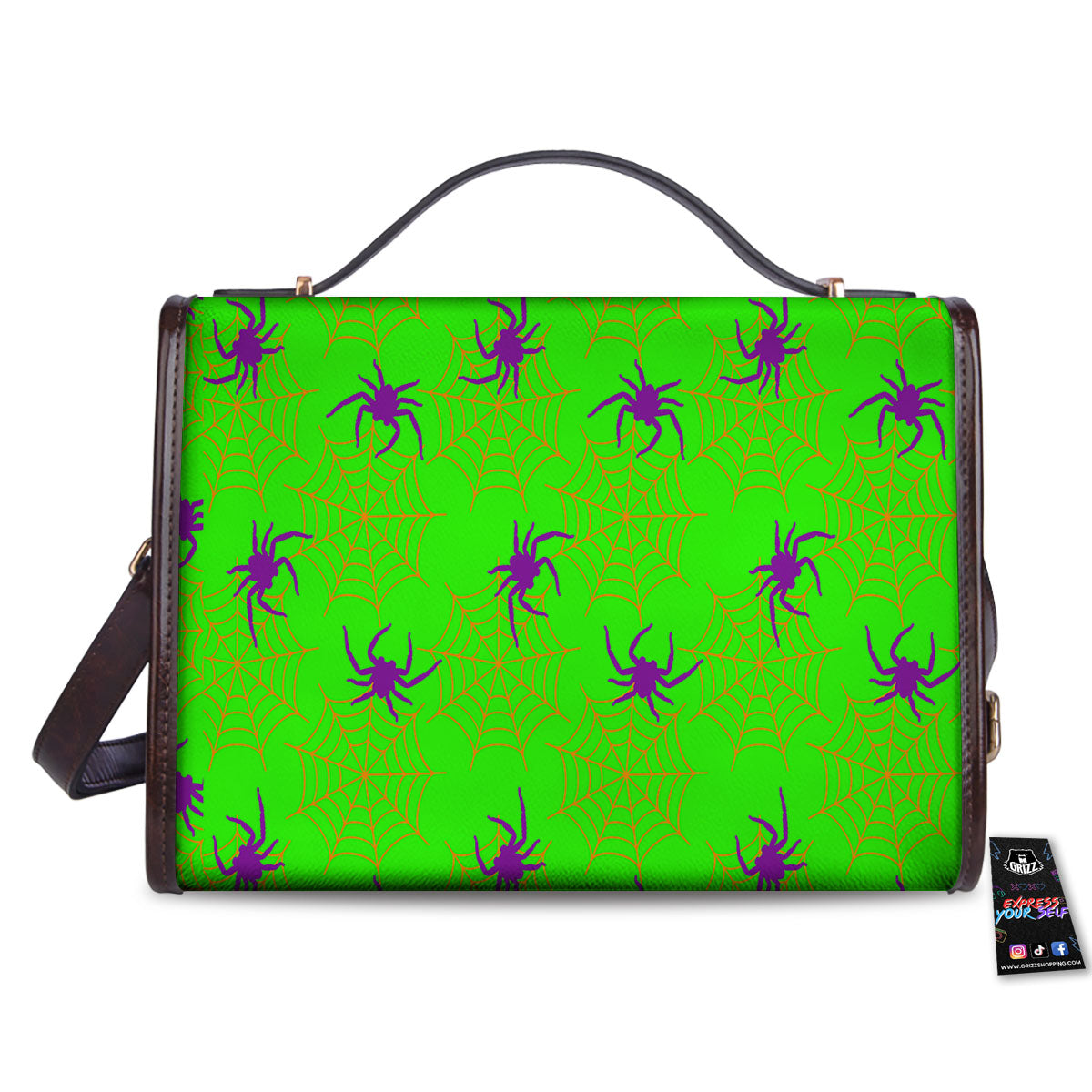 Spider Web Green And Purple Print Pattern Women's Satchel Bag