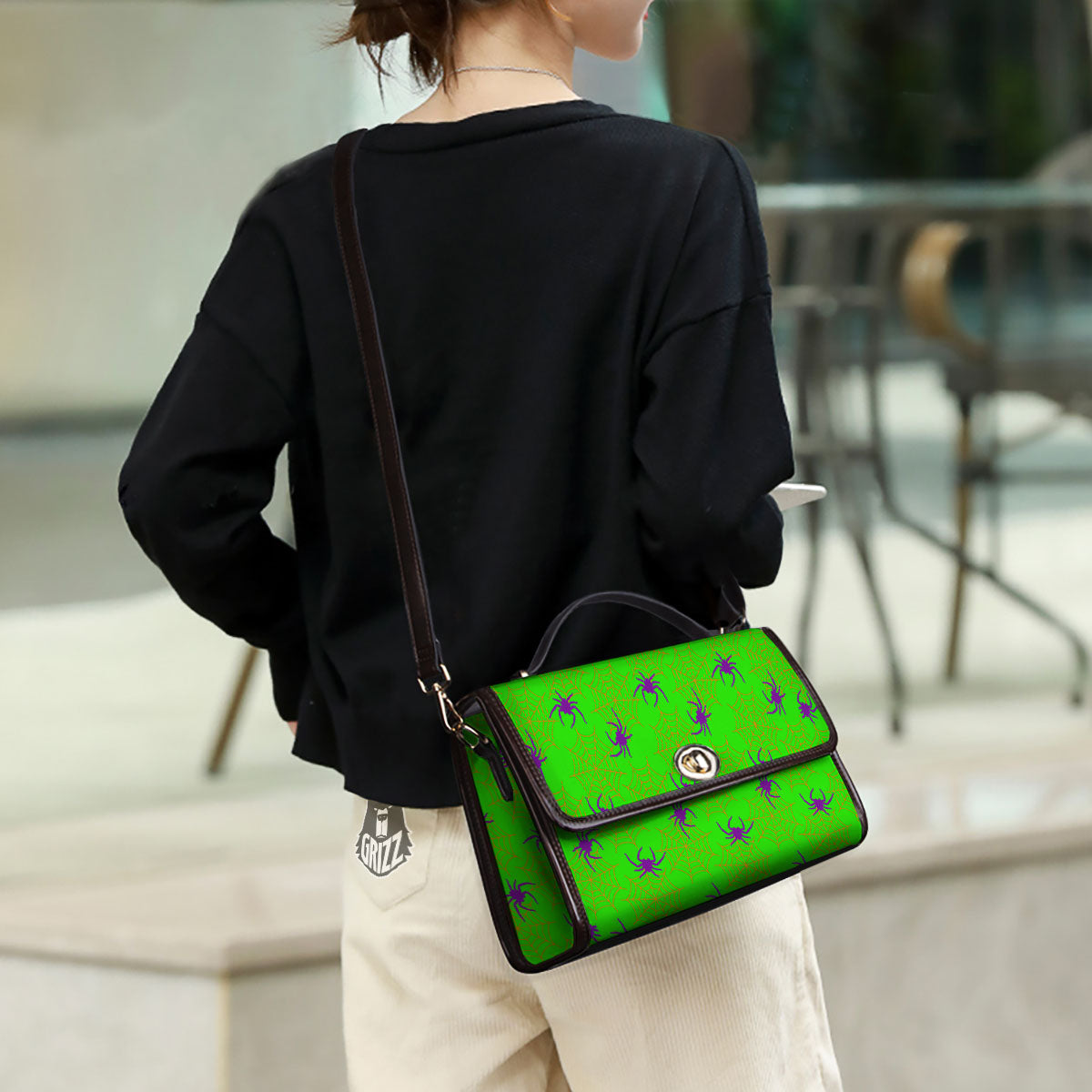 Spider Web Green And Purple Print Pattern Women's Satchel Bag
