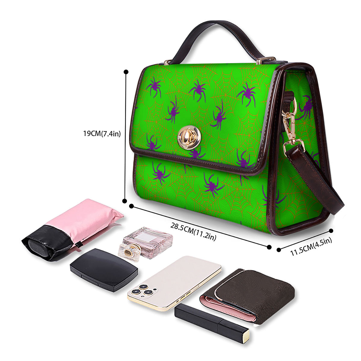 Spider Web Green And Purple Print Pattern Women's Satchel Bag