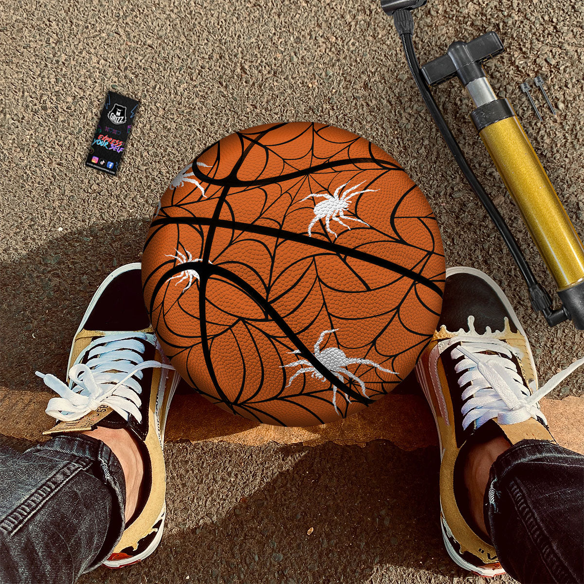 Spider Web Orange And Black Print Basketball