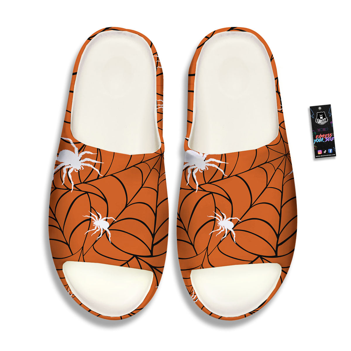 Spider Web Orange And Black Print Sandals-grizzshop