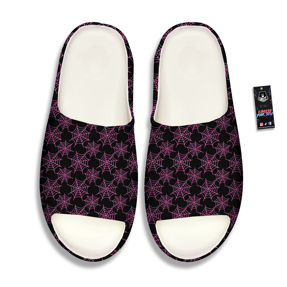Spider Web Pink And Black Print Pattern Sandals-grizzshop