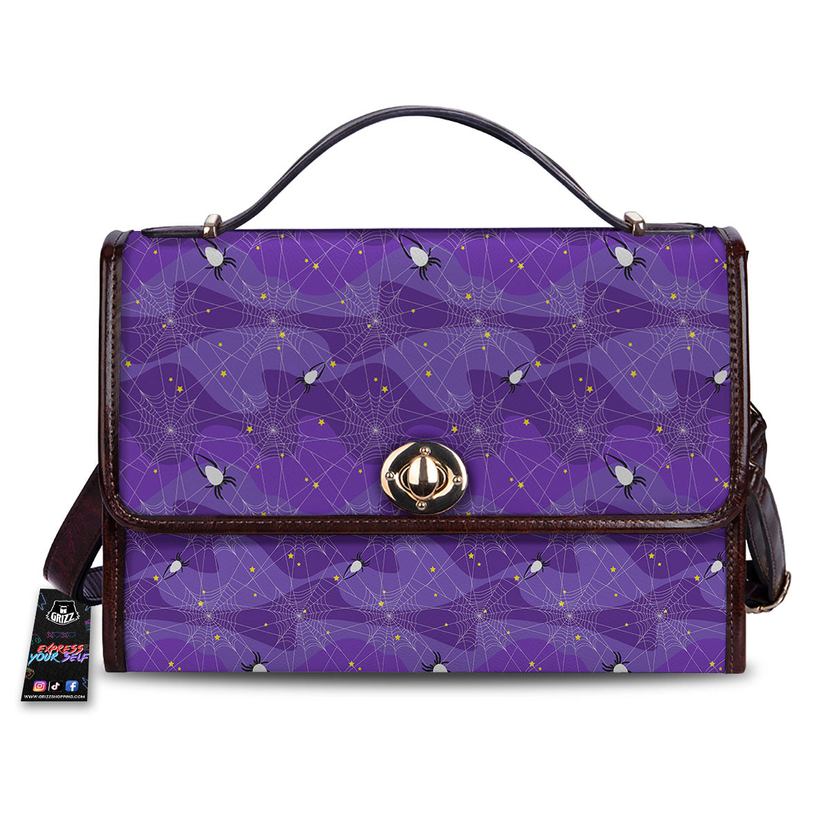 Spider Web Purple Print Pattern Women's Satchel Bag