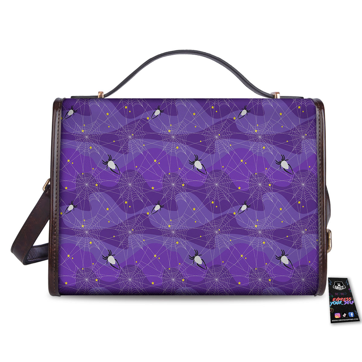 Spider Web Purple Print Pattern Women's Satchel Bag