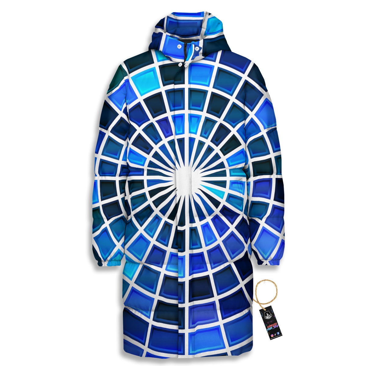 Spider Web Stained Mosaic Print Long Down Jacket
