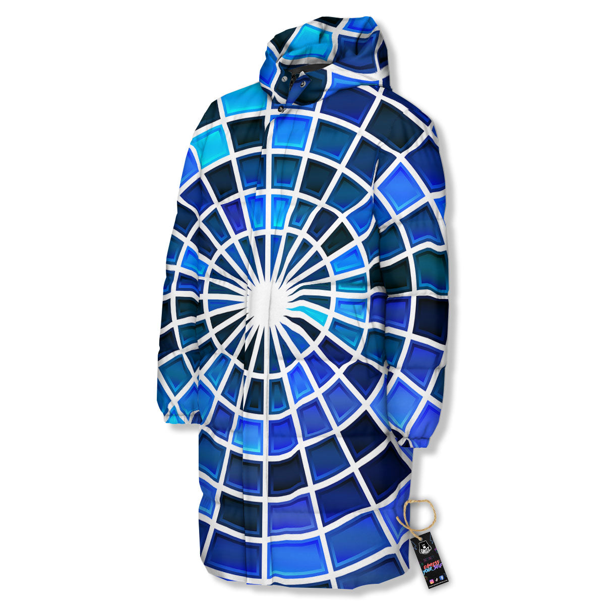 Spider Web Stained Mosaic Print Long Down Jacket