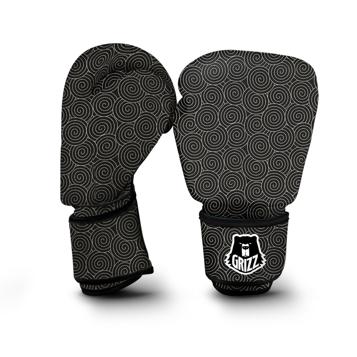 Spiral Black Print Pattern Boxing Gloves-grizzshop