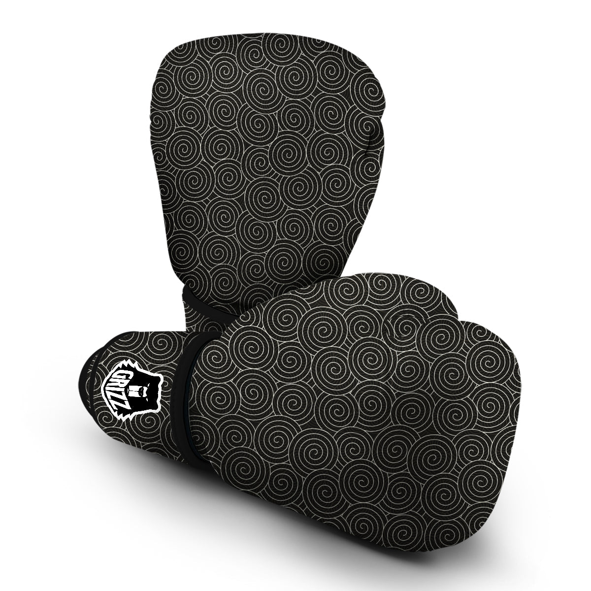 Spiral Black Print Pattern Boxing Gloves-grizzshop