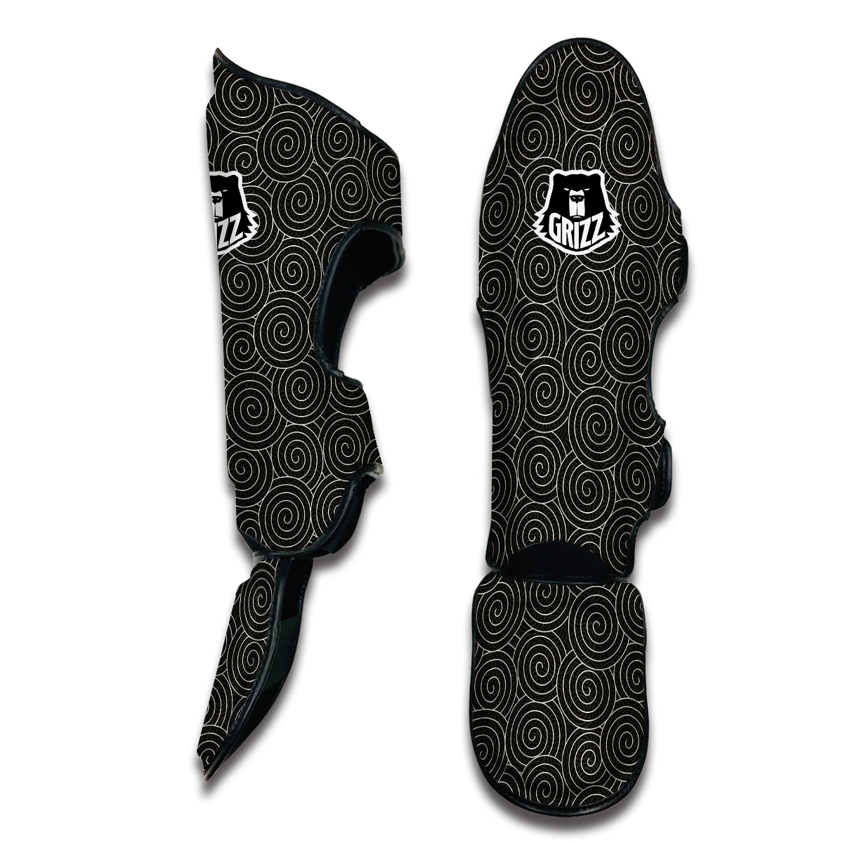 Spiral Black Print Pattern Muay Thai Shin Guards-grizzshop