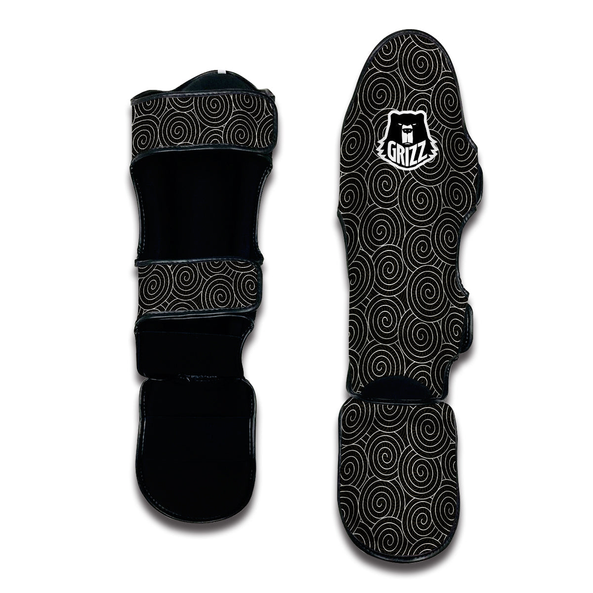 Spiral Black Print Pattern Muay Thai Shin Guards-grizzshop