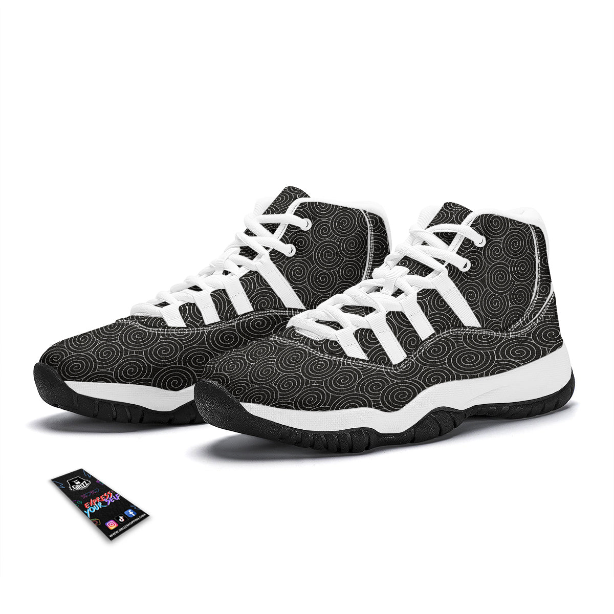 Spiral Black Print Pattern White Bball Shoes-grizzshop