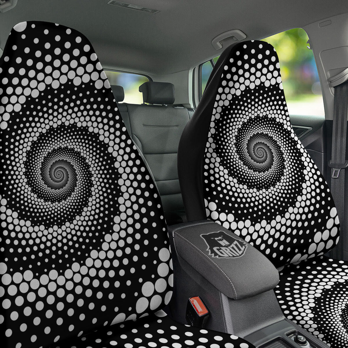 Spiral Dot White And Black Print Car Seat Covers-grizzshop