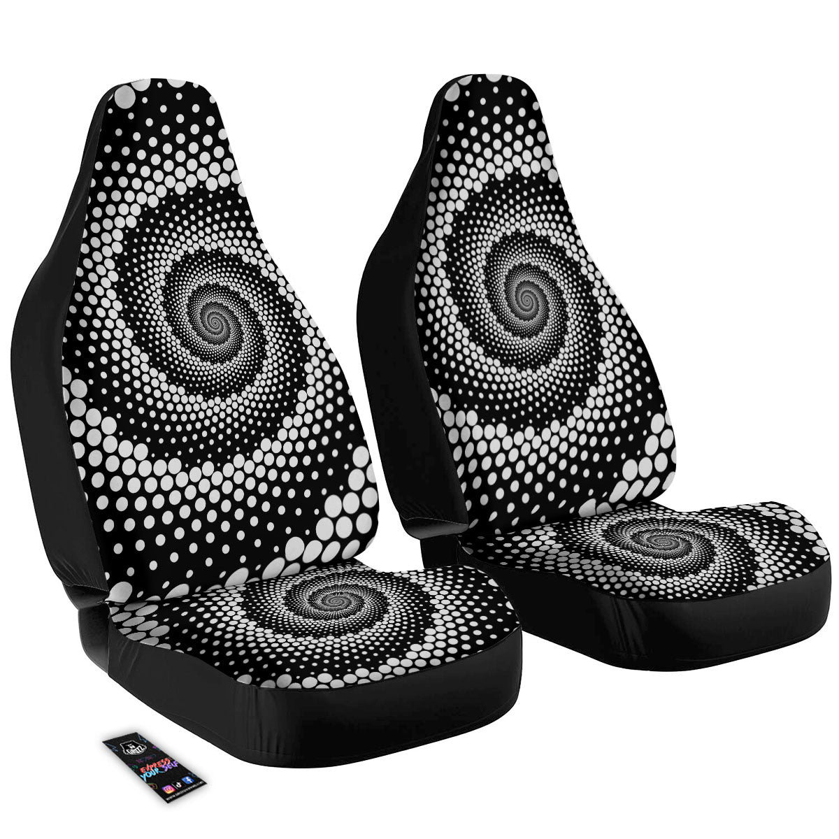 Spiral Dot White And Black Print Car Seat Covers-grizzshop