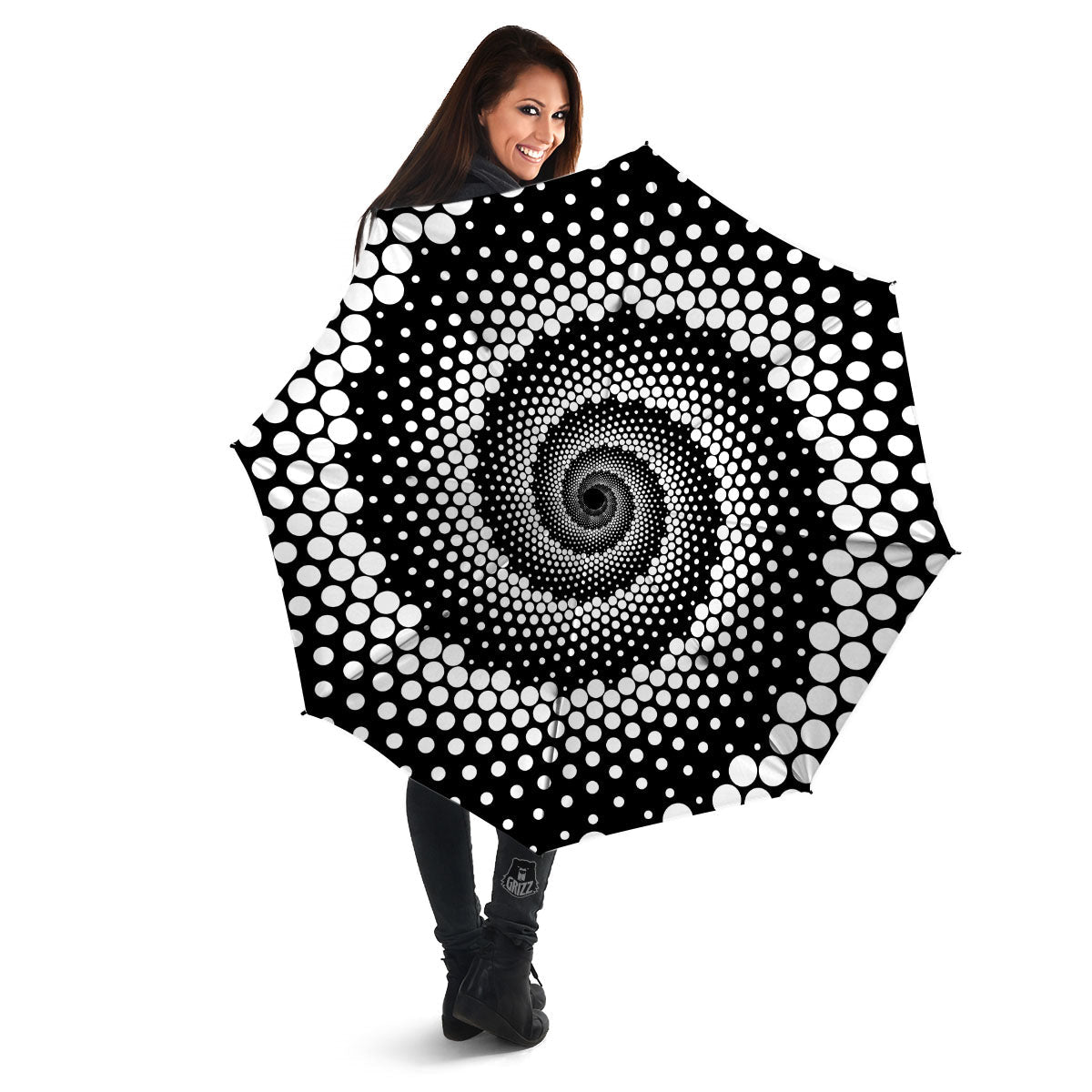 Spiral Dot White And Black Print Umbrella-grizzshop