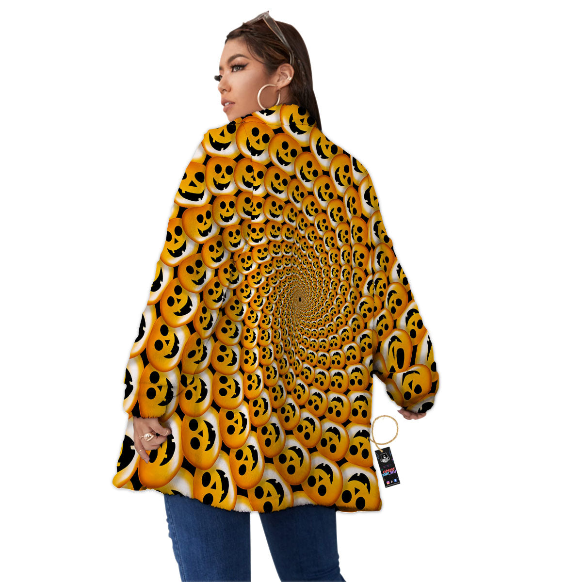 Spiral Halloween Print Women's Sherpa Jacket-grizzshop