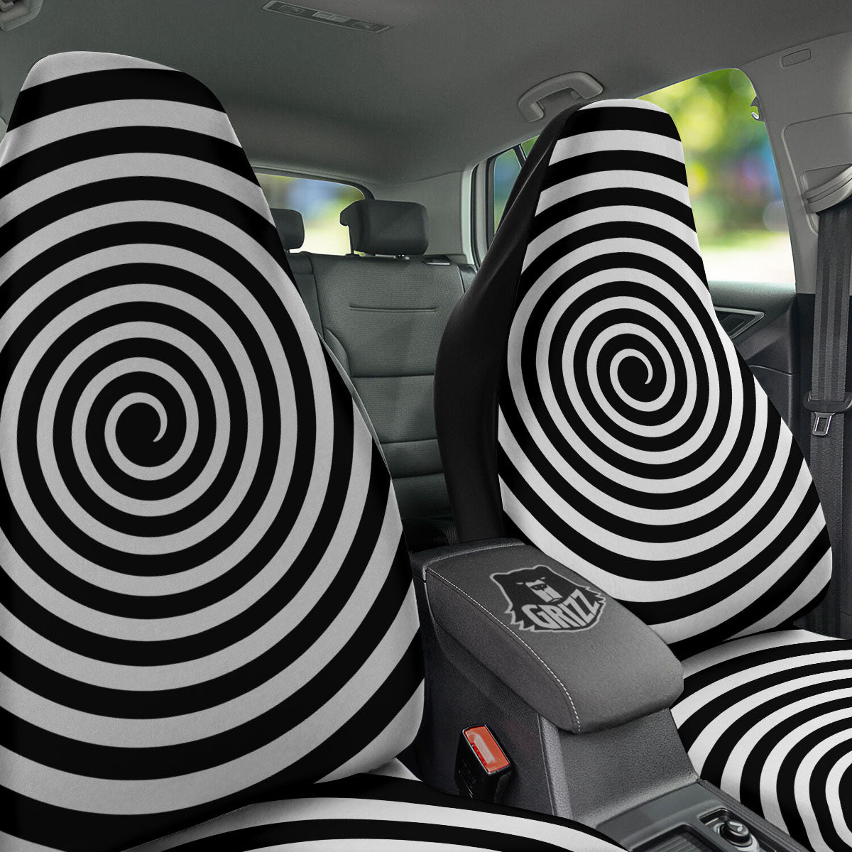 Spiral Illusion White And Black Print Car Seat Covers-grizzshop