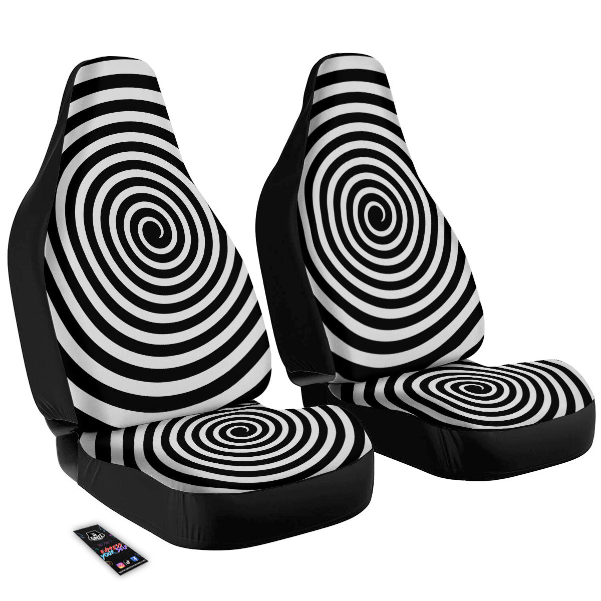 Spiral Illusion White And Black Print Car Seat Covers-grizzshop